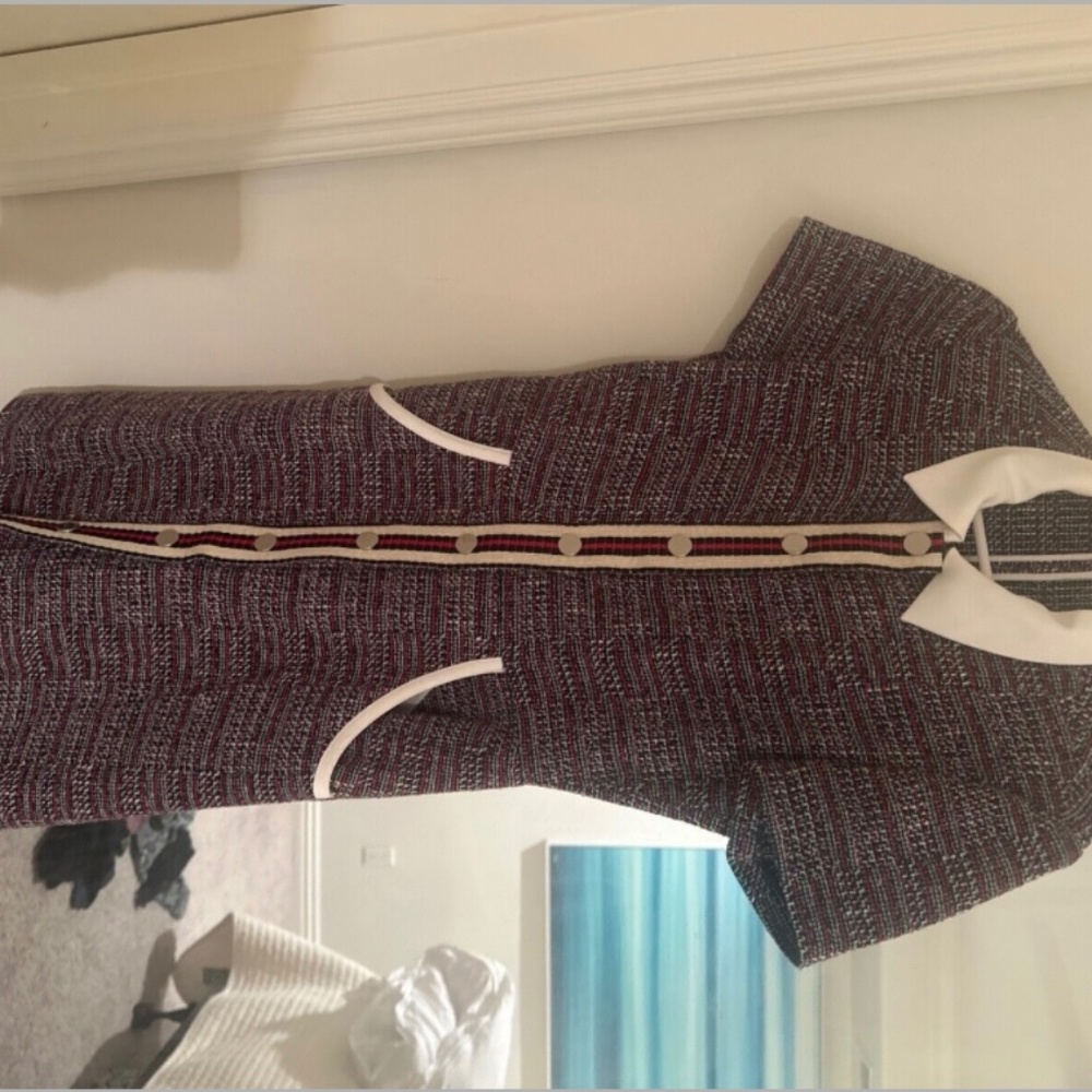 MAJE Womens Tweed Renatelle Jacquard Mini Dress NEW $415 Snap-Front Red 0 / XS